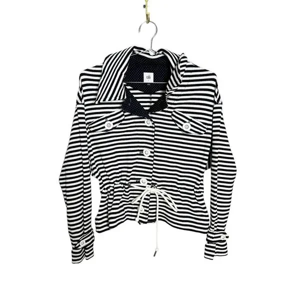 CAbi #5654 Women Medium Blue/White Nautical Striped Harbor Jacket Drawstring S - Picture 5 of 13